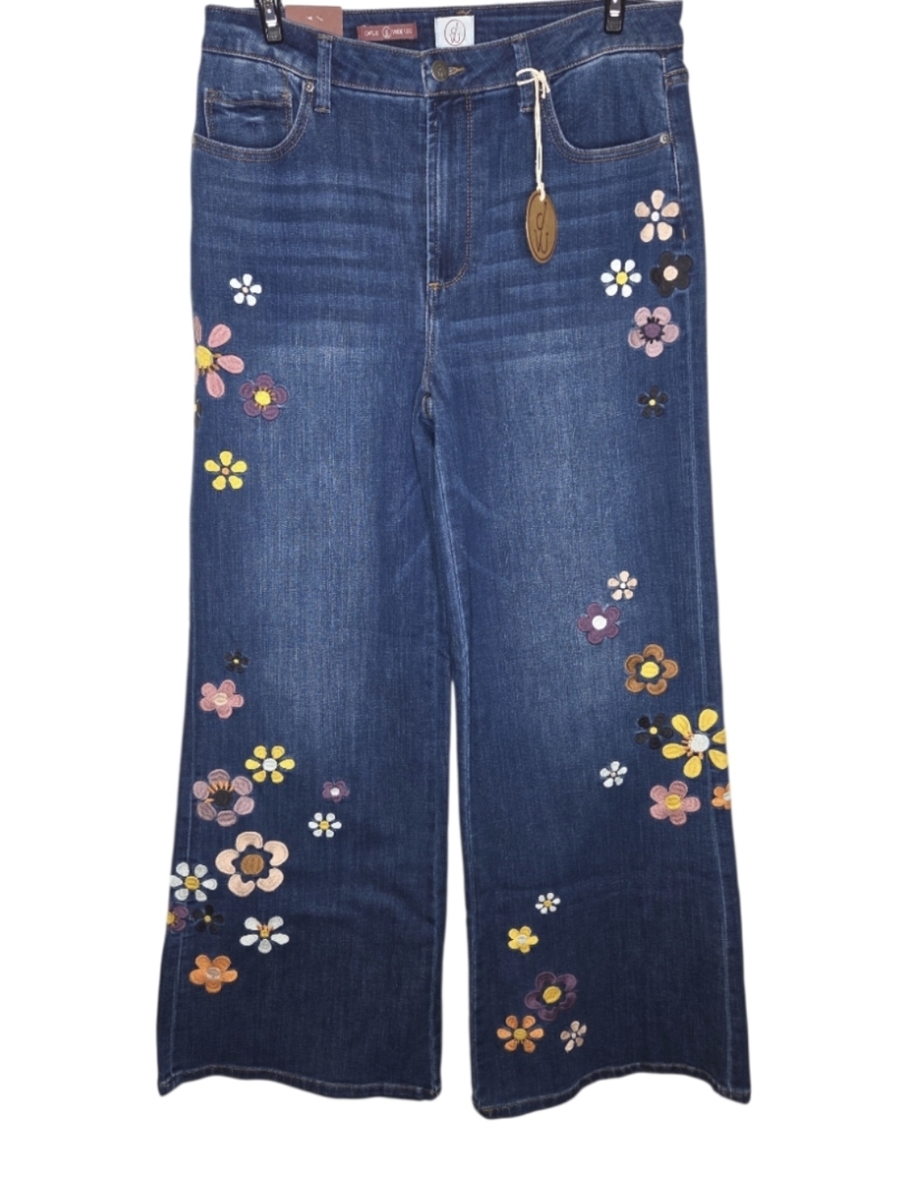 Driftwood Carlie Wide Leg Embroidered Retro Flower Womens Denim Jeans Size 6 NWT